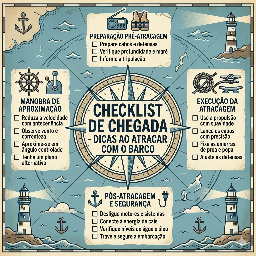 Clique para ver: Dicas ao atracar com o barco e checklist de chegada Dicas ao atracar com o barco e checklist de chegada
